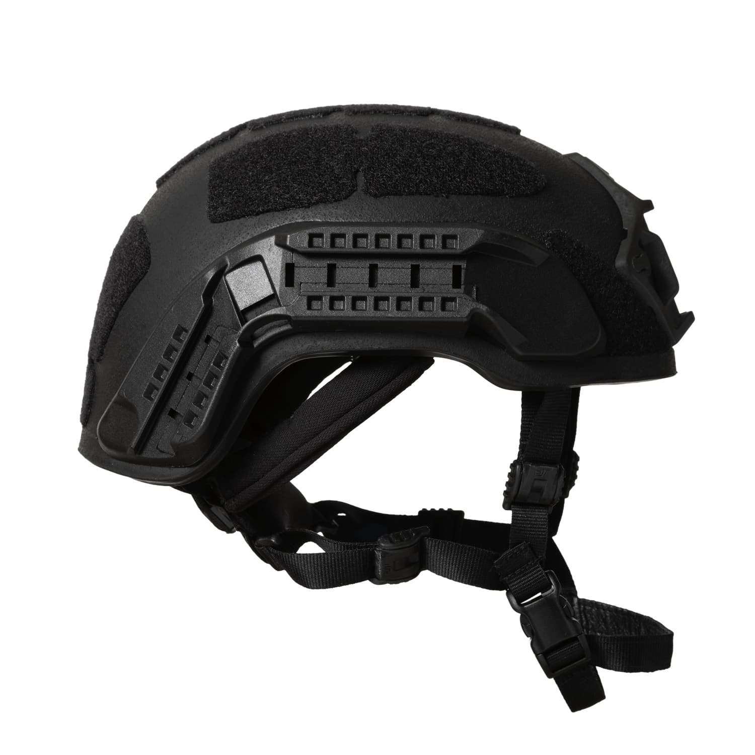 HighCom Striker BOLTLESS ACHHC is a high-cut combat helmet tested to NIJ IIIA standards. Features a Summit Shroud, D3O Halo pads, integrated rail system, 6piece loop, a bungee retention system and a 4-point boltless harness for a secure fit UN Blue, Small 2
