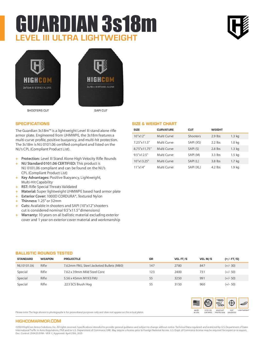 HighCom Guardian 3s18m Rifle Armor 7